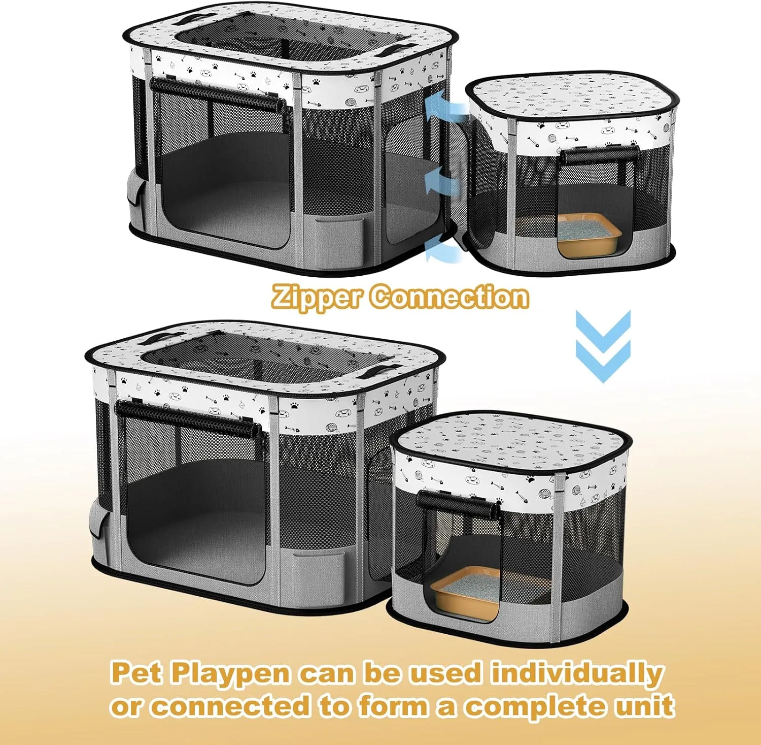 Portable Cat Playpen, 8-Rod Reinforced Kitten Dog Playpens, Foldable Play Pen for Indoor Cats Enclosed Pet Puppy Doggy Outdoor, Collapsible Tent Kennel Cage, Gray