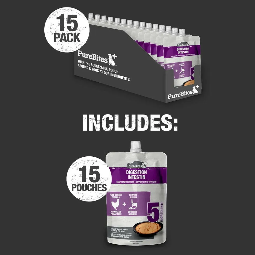 PureBites Plus Squeezables- Gut & Digestion Food Topper for Dogs (2.5 oz x 15-Pack)