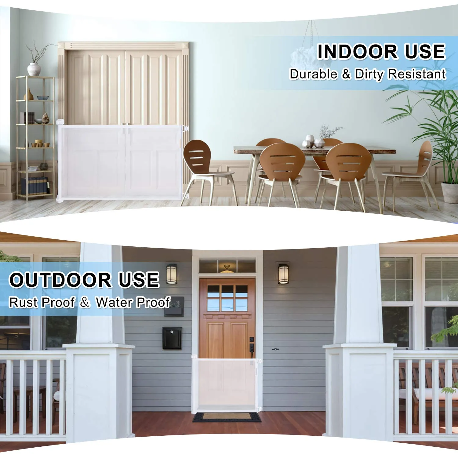 Retractable Baby Gate for Stairs, PRObebi Retractable Dog Gate 34" Tall Extends to 72" Wide, Retractable Safety Gate for Indoor/Outdoor/Stairs/Doorways/Deck/Banisters (White)