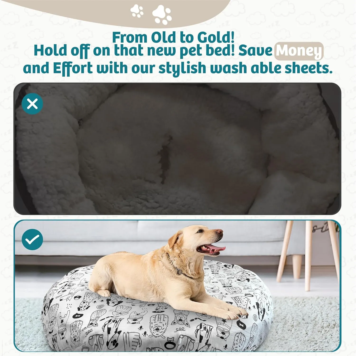 Round Dog Bed Covers Replacement Washable, Dog Bed Washable Cover, for All Shapes