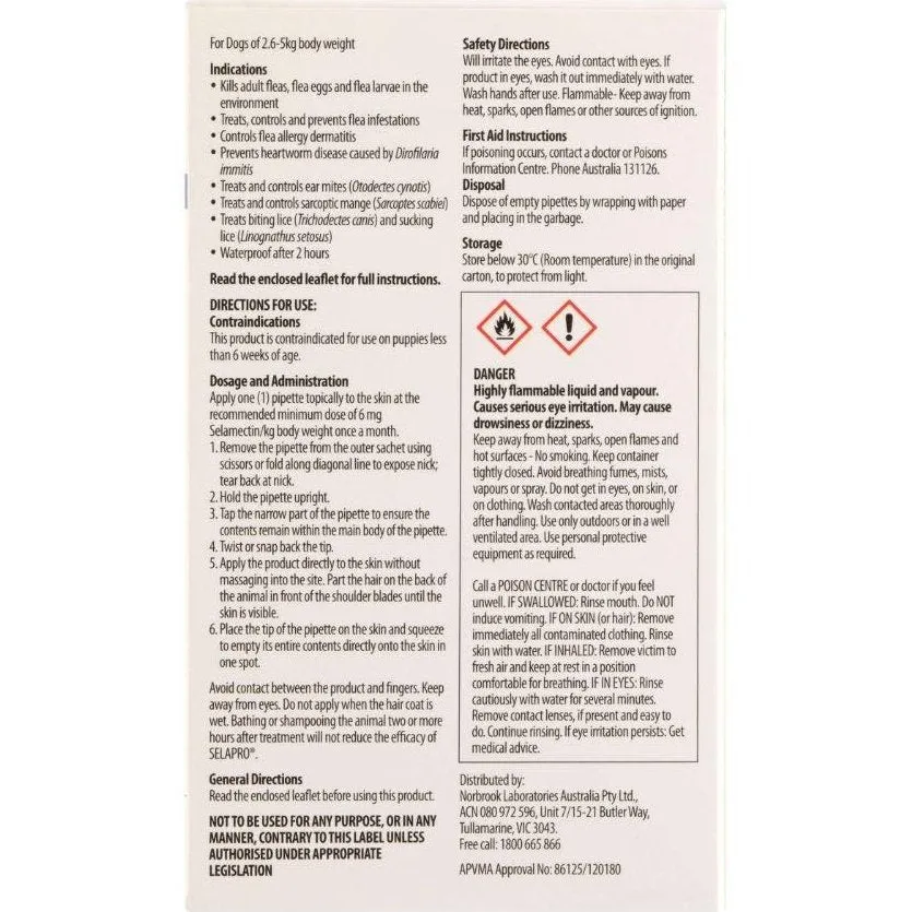 Selapro Flea & Worming Spot On Treatment 2.6-5kg Dog