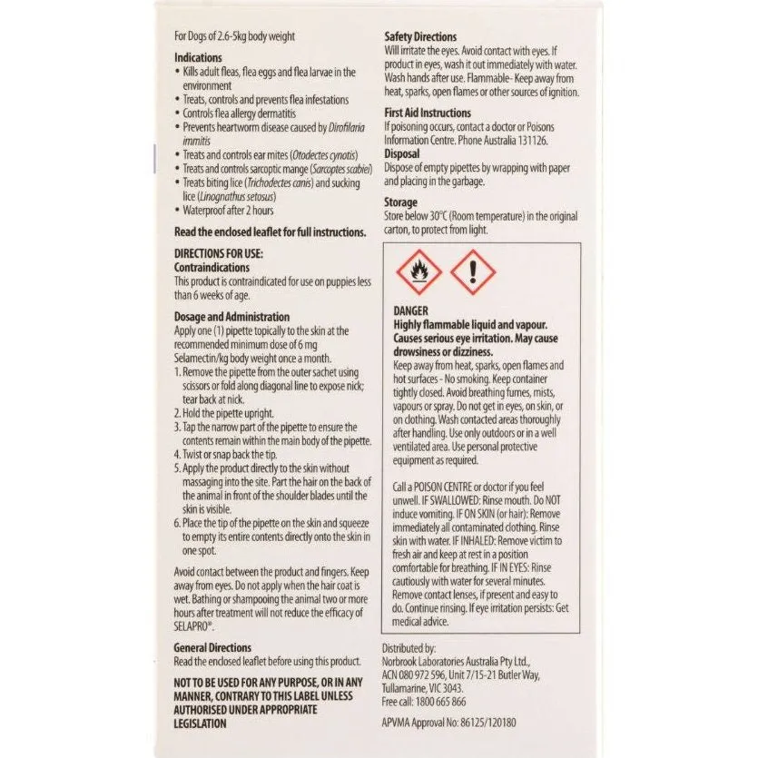 Selapro Flea & Worming Spot On Treatment 2.6-5kg Dog