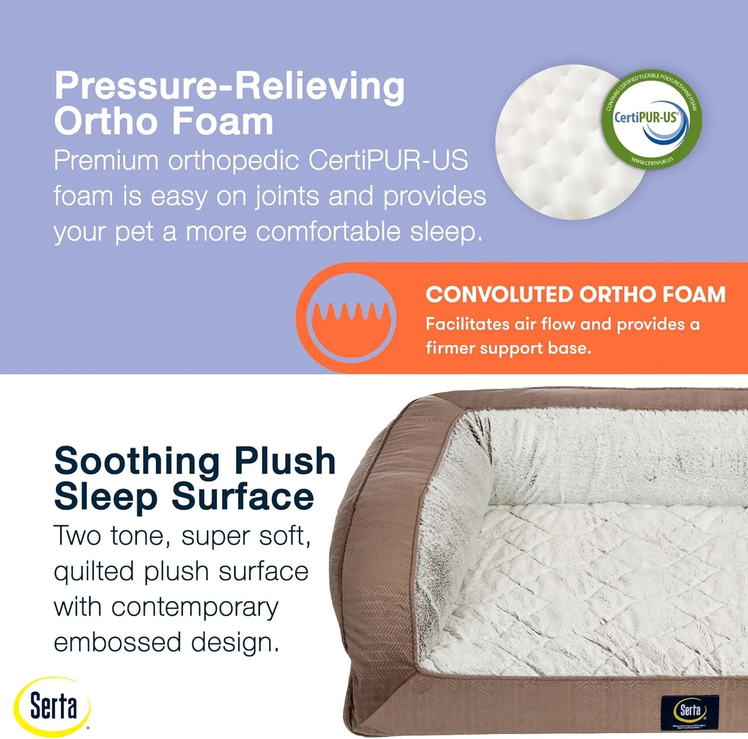 Serta Orthopedic Quilted Couch Dog Bed for Pets  Chocolate Brown (Large)