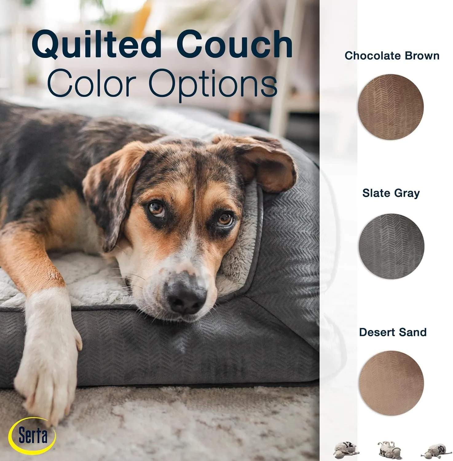 Serta Orthopedic Quilted Couch Dog Bed for Pets  Chocolate Brown (Large)