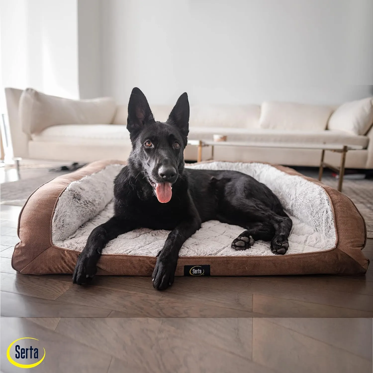 Serta Orthopedic Quilted Couch Dog Bed for Pets  Chocolate Brown (Large)