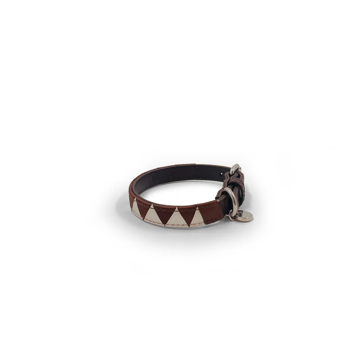 Sharktooth Dog Collar Leather - Brown & White