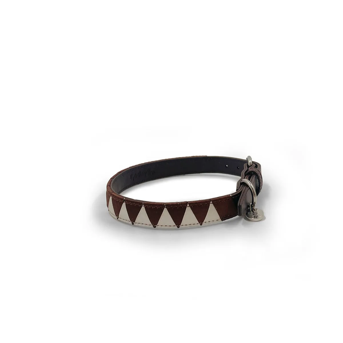 Sharktooth Dog Collar Leather - Brown & White
