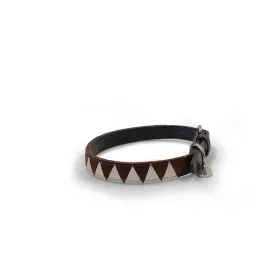 Sharktooth Dog Collar Leather - Brown & White