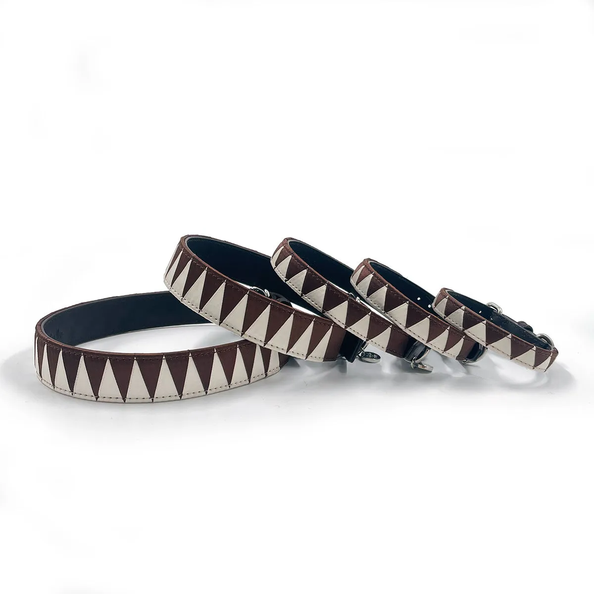 Sharktooth Dog Collar Leather - Brown & White