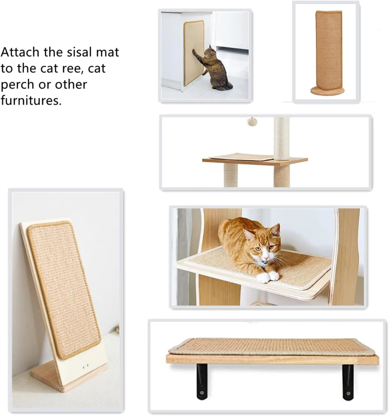 SHENGOCASE 4-Pack 8" X 12" Sisal Cat Scratching Mat Pad with Hook & Loop Tapes. Replacement Sisal Pad Mat for Cat Tree Tower, Window Perch, Wall Furniture Shelves Scratcher