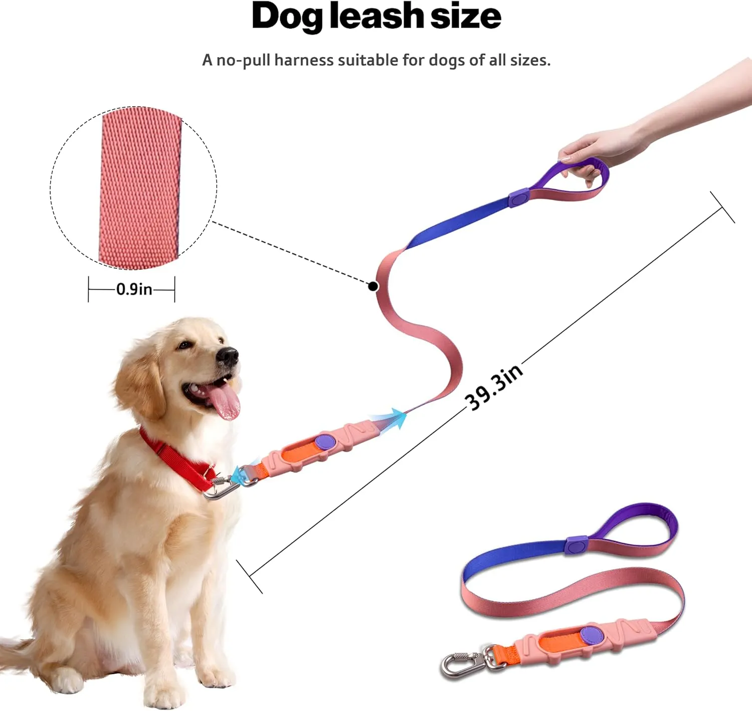 Shock Absorbing Dog Leash, Bungee Dog Leash with Swivel Lockable Hook & Padded Handle, No-Pull Lead for All Dog Sizes - Enhances Safety & Comfort for Outdoor Walks (Pink, Curve Strap)