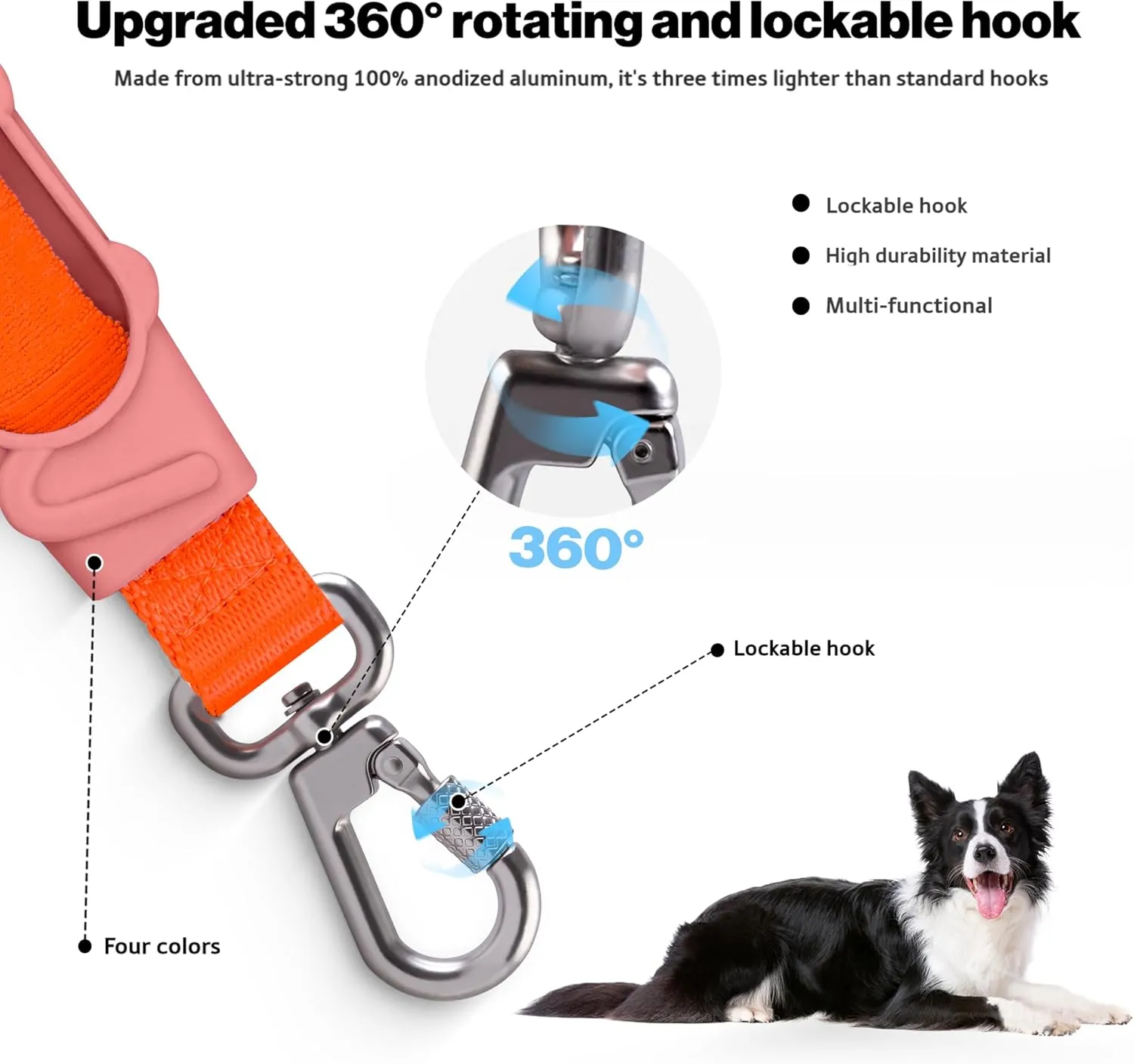 Shock Absorbing Dog Leash, Bungee Dog Leash with Swivel Lockable Hook & Padded Handle, No-Pull Lead for All Dog Sizes - Enhances Safety & Comfort for Outdoor Walks (Pink, Curve Strap)