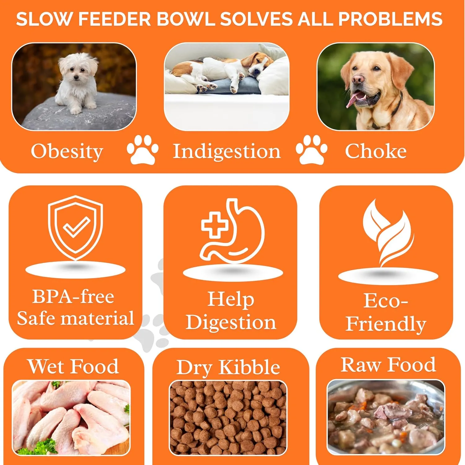 Slow Feeder Dog Food Bowl  Interactive Dog Food Dish for Breeds, Bowl Designed to Slow Eating, Promotes Healthy Digestion and Prevents Bloat, Ideal for Cats and Dogs