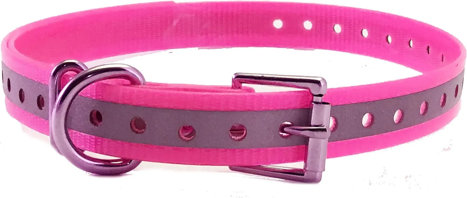 Sparky Pet Co 3/4" High Flex, Neon Pink Reflective Waterproof Roller Buckle Dog Replacement Collar - Compatible Garmin Delta, Sport,Dog e Collar Systems