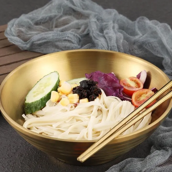 Stainless Steel Bowl Set of 3 Food Serving Bowls for Cereal Soup Ice Cream Rice Noodles Salad Snacks - Gold