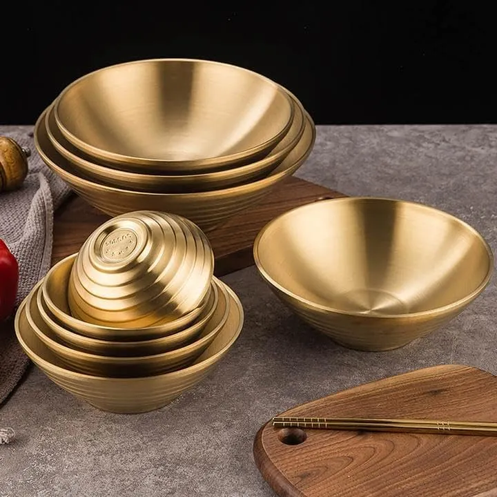 Stainless Steel Bowl Set of 3 Food Serving Bowls for Cereal Soup Ice Cream Rice Noodles Salad Snacks - Gold