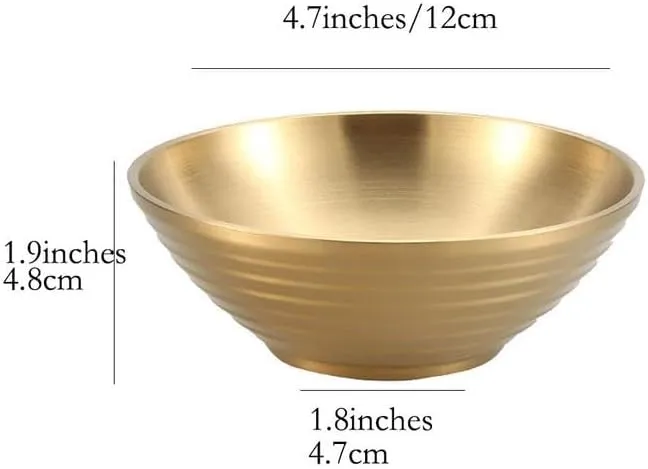 Stainless Steel Bowl Set of 3 Food Serving Bowls for Cereal Soup Ice Cream Rice Noodles Salad Snacks - Gold