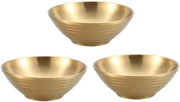 Stainless Steel Bowl Set of 3 Food Serving Bowls for Cereal Soup Ice Cream Rice Noodles Salad Snacks - Gold