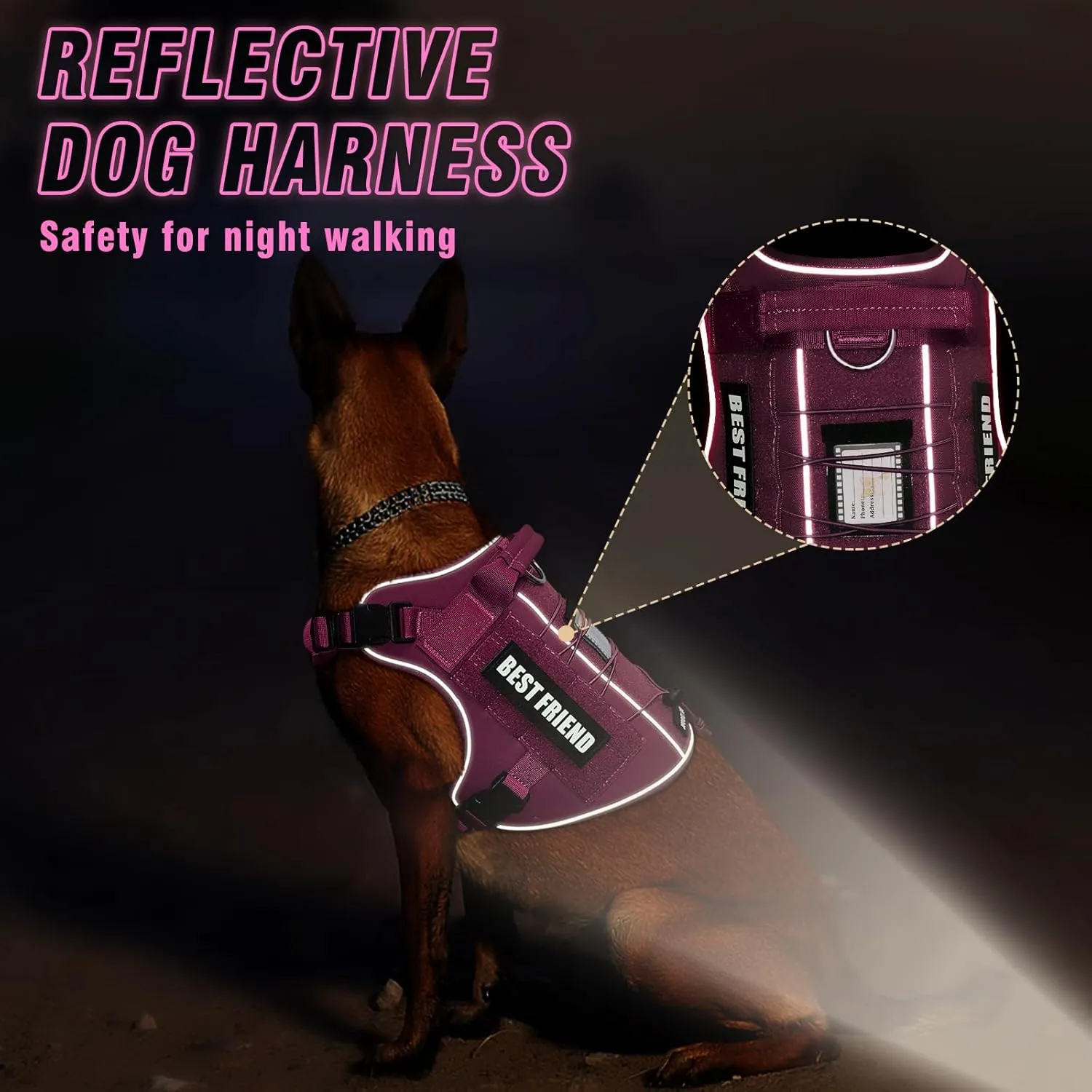 Tactical Dog Harness Small Sized Dog,No Pull Military Dog Vest with Handle,Reflective Heavy Duty Pet Harness for Walking Hiking Training Hot Pink S