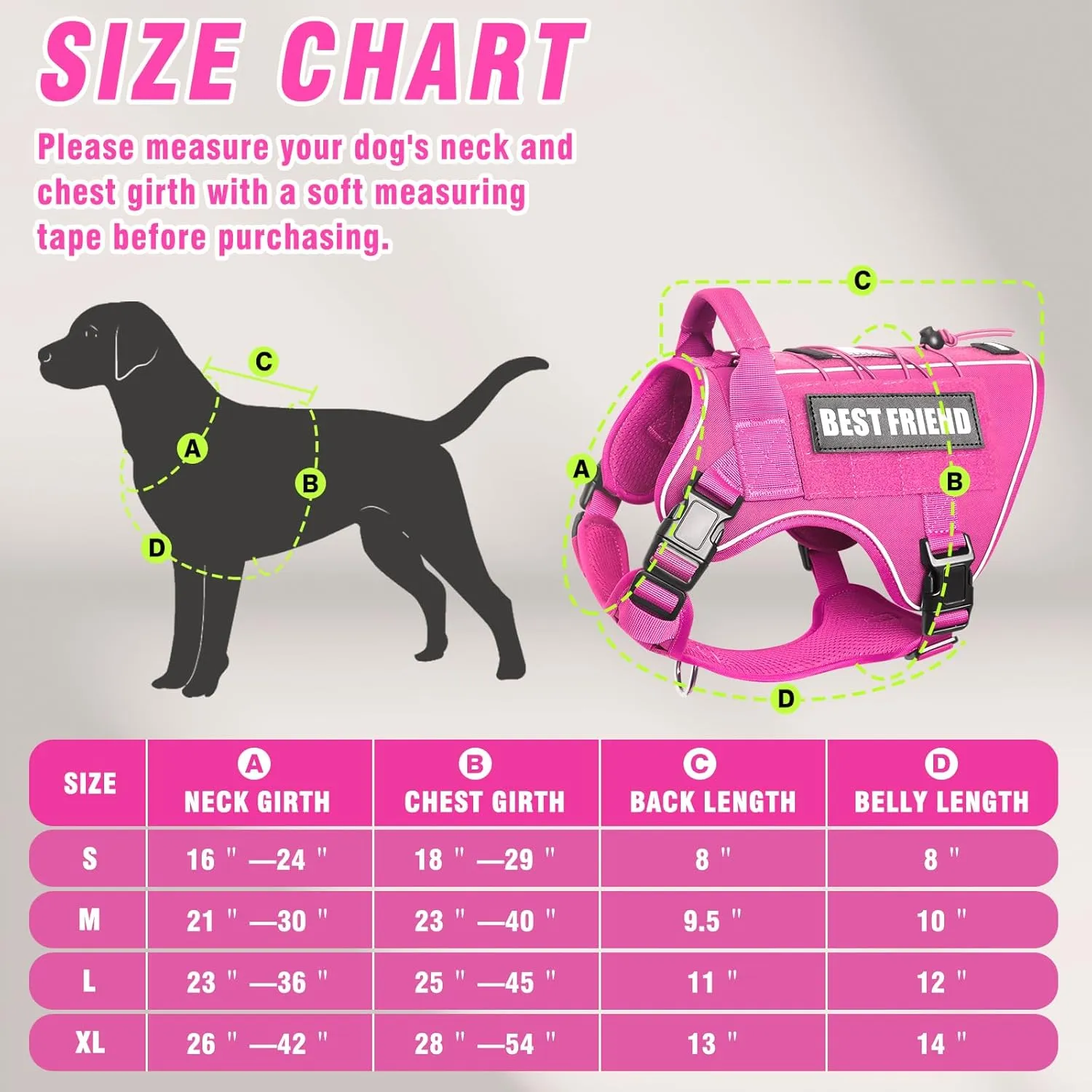 Tactical Dog Harness Small Sized Dog,No Pull Military Dog Vest with Handle,Reflective Heavy Duty Pet Harness for Walking Hiking Training Hot Pink S