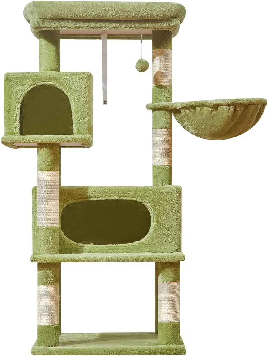 Taoqimiao Cat Tree,49-Inch Cat Tower for Indoor Cats,2 Luxurious cat condo with Adjustable Large Hanging Baskets and Large Luxurious Perch Green MS029LGR