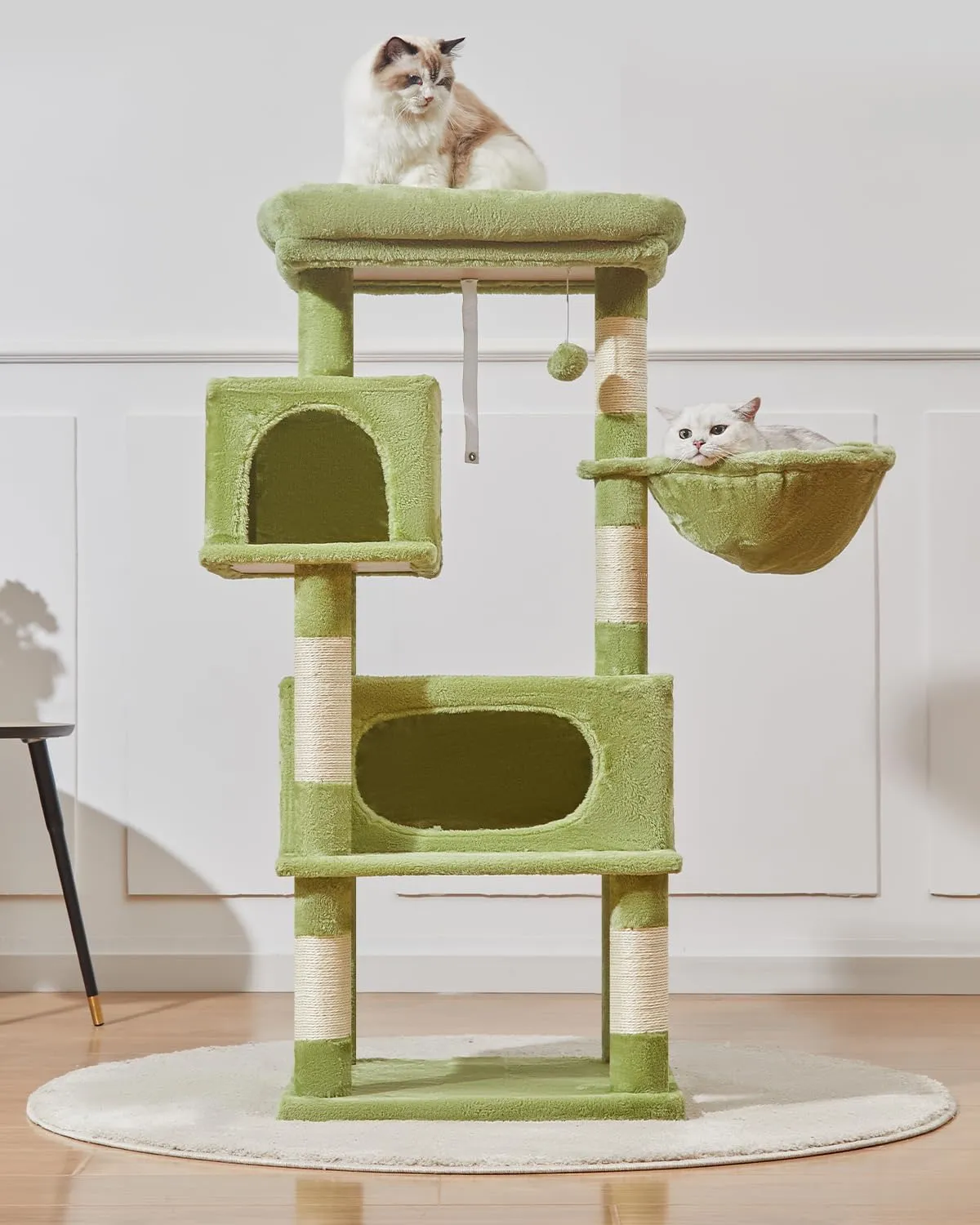 Taoqimiao Cat Tree,49-Inch Cat Tower for Indoor Cats,2 Luxurious cat condo with Adjustable Large Hanging Baskets and Large Luxurious Perch Green MS029LGR