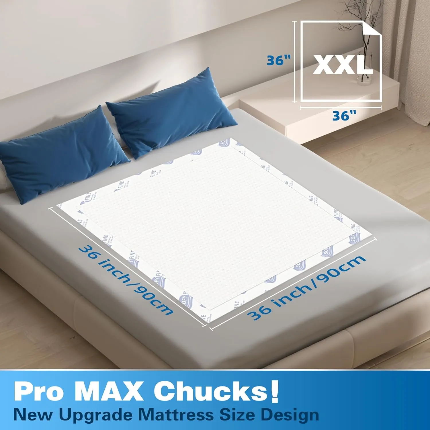 Tear Resistant Bed Pads 36"x36" Disposable Extra Large 135 Gram Heavy Duty Absorbency Adults Incontinence Chucks, XXL Thicken Puppy Pee Pads,10X Absorbency 360 Lb Transfer[30 Pads]