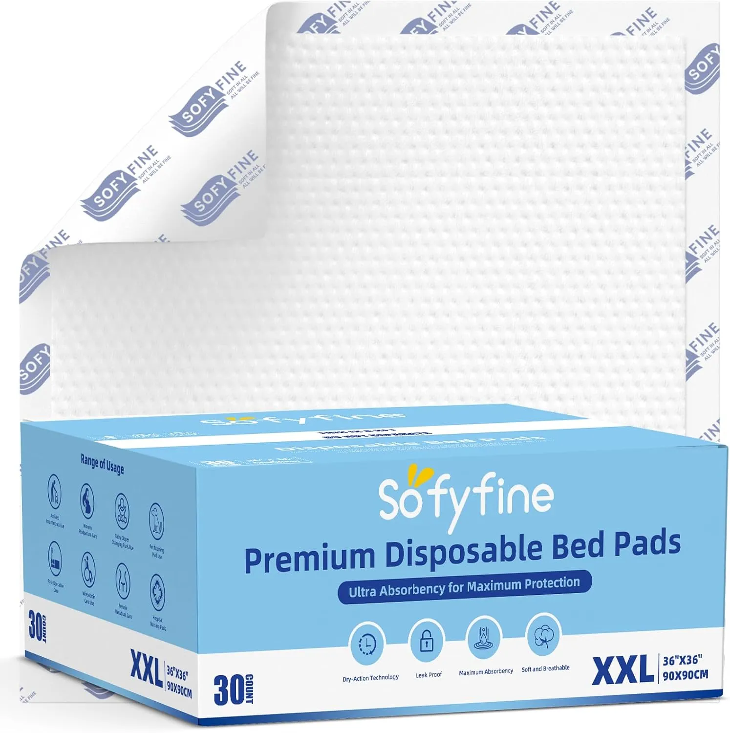 Tear Resistant Bed Pads 36"x36" Disposable Extra Large 135 Gram Heavy Duty Absorbency Adults Incontinence Chucks, XXL Thicken Puppy Pee Pads,10X Absorbency 360 Lb Transfer[30 Pads]