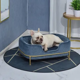 Velvet Upholstered Elevated Small Pet Bed Blue/Gold
