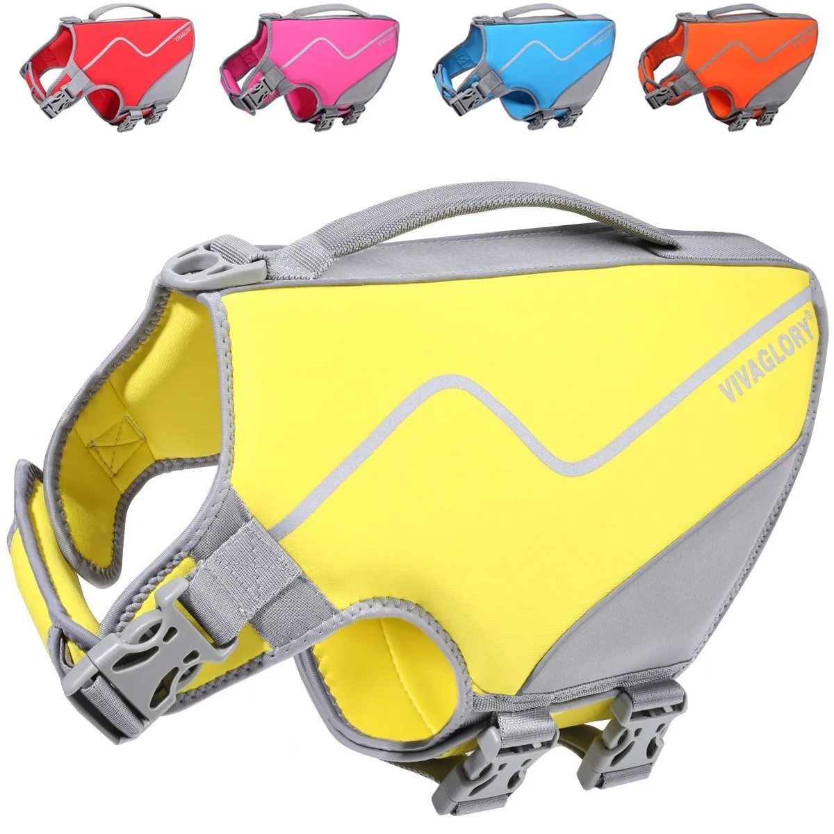 Vivaglory New Neoprene Sports Style Dog Life Jackets, Snug & Safer Dog Life Vest with Superior Buoyancy & Rescue Handle