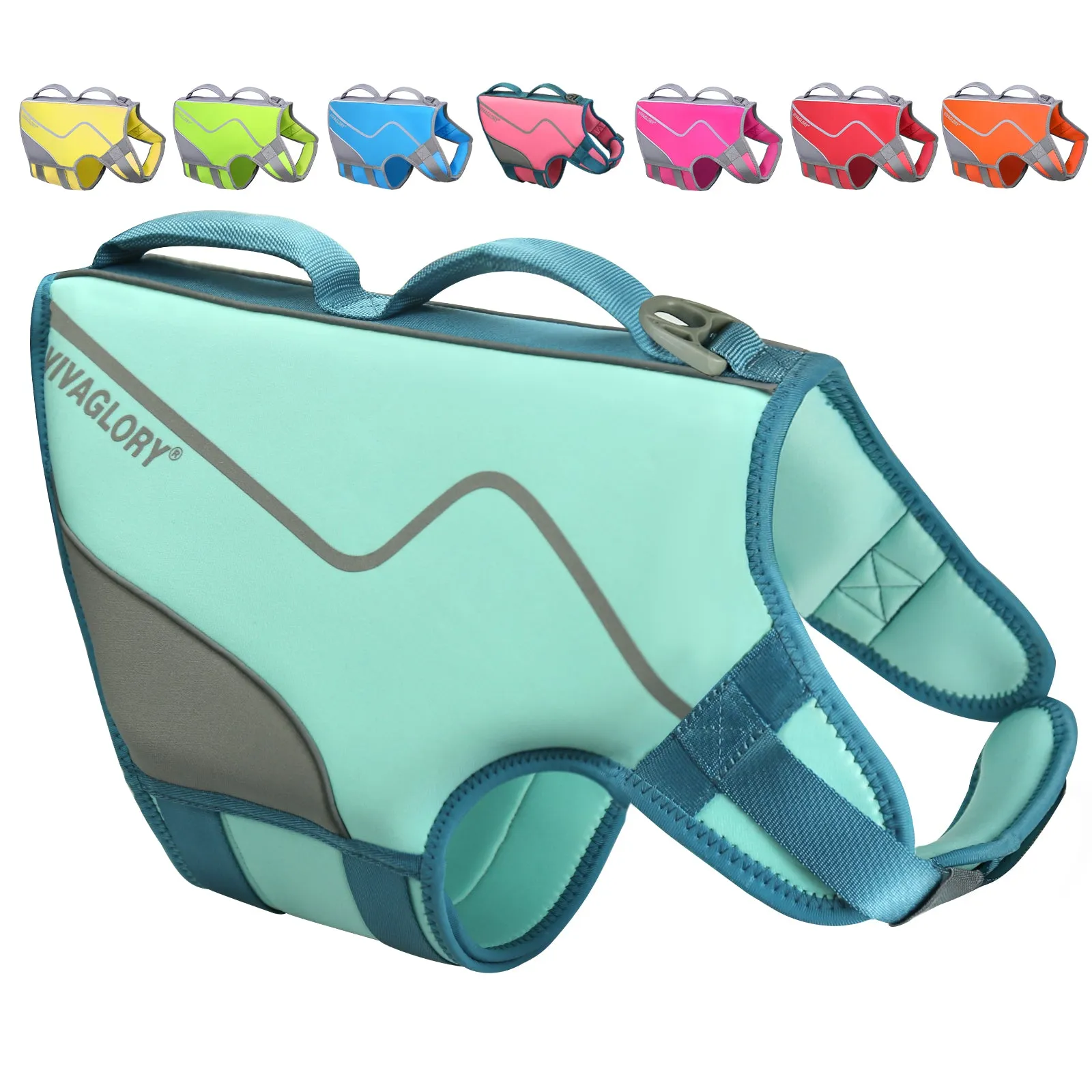 Vivaglory New Neoprene Sports Style Dog Life Jackets, Snug & Safer Dog Life Vest with Superior Buoyancy & Rescue Handle