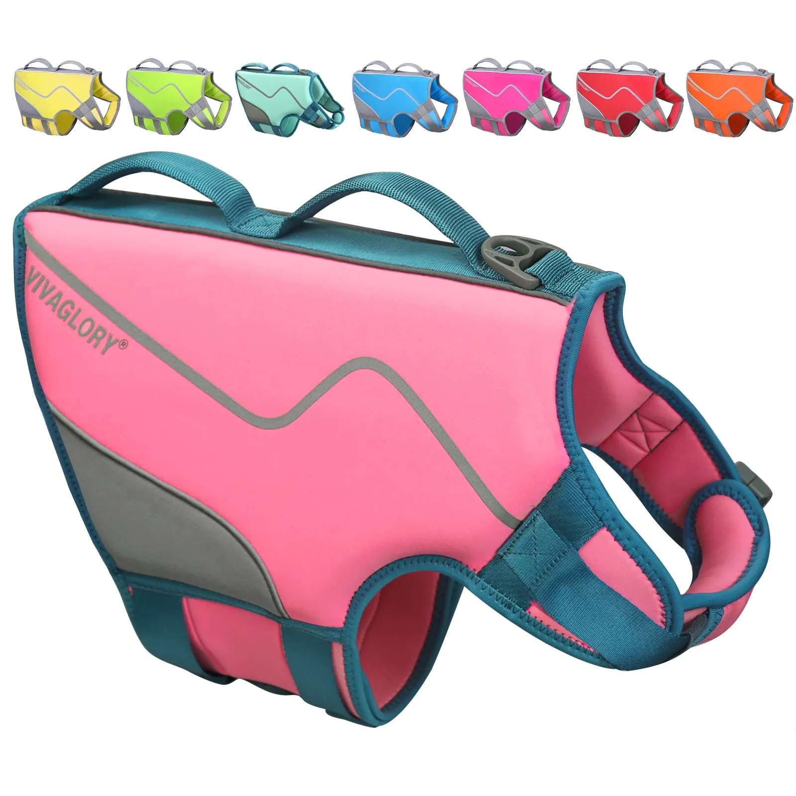 Vivaglory New Neoprene Sports Style Dog Life Jackets, Snug & Safer Dog Life Vest with Superior Buoyancy & Rescue Handle