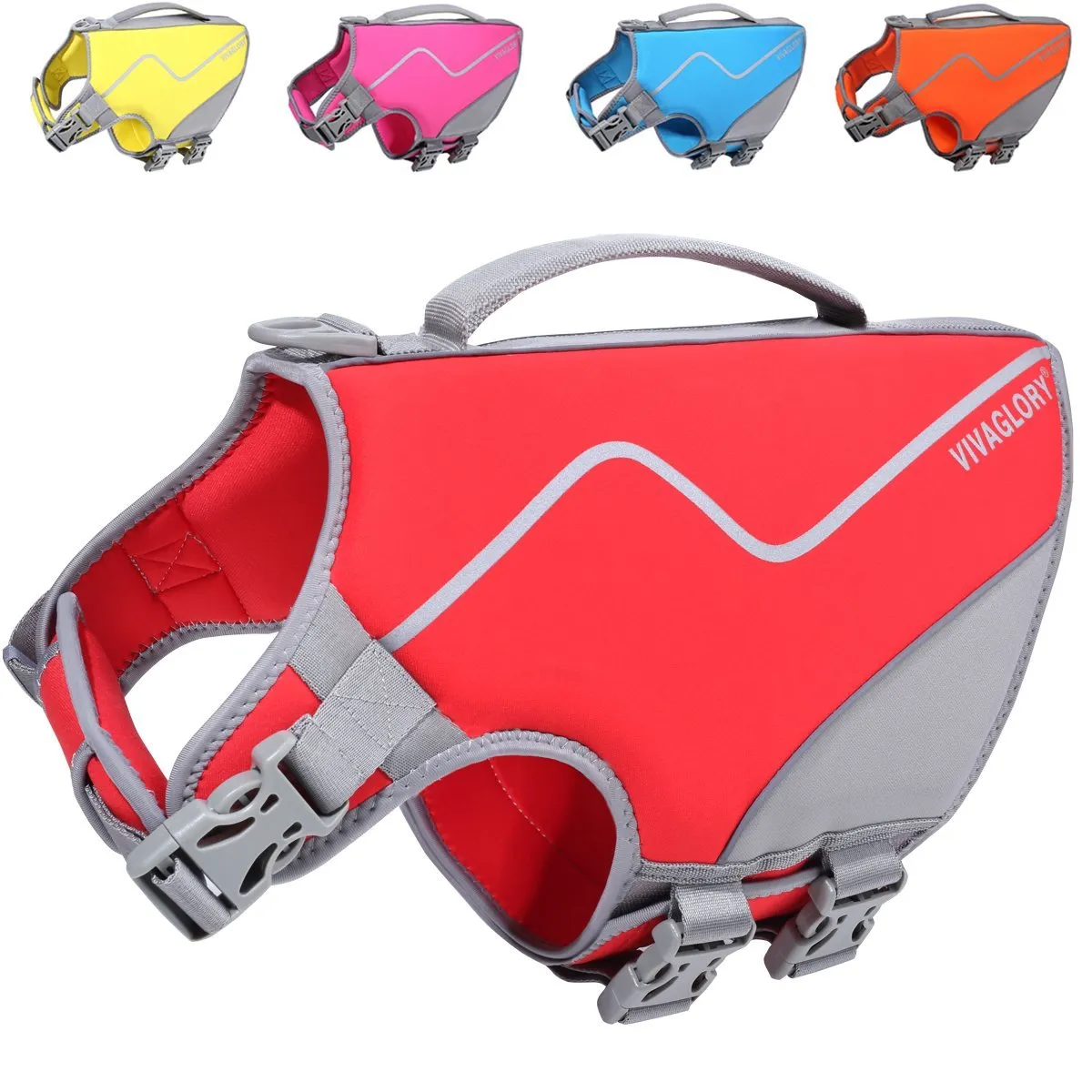 Vivaglory New Neoprene Sports Style Dog Life Jackets, Snug & Safer Dog Life Vest with Superior Buoyancy & Rescue Handle
