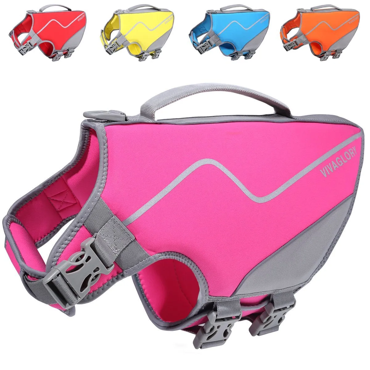 Vivaglory New Neoprene Sports Style Dog Life Jackets, Snug & Safer Dog Life Vest with Superior Buoyancy & Rescue Handle