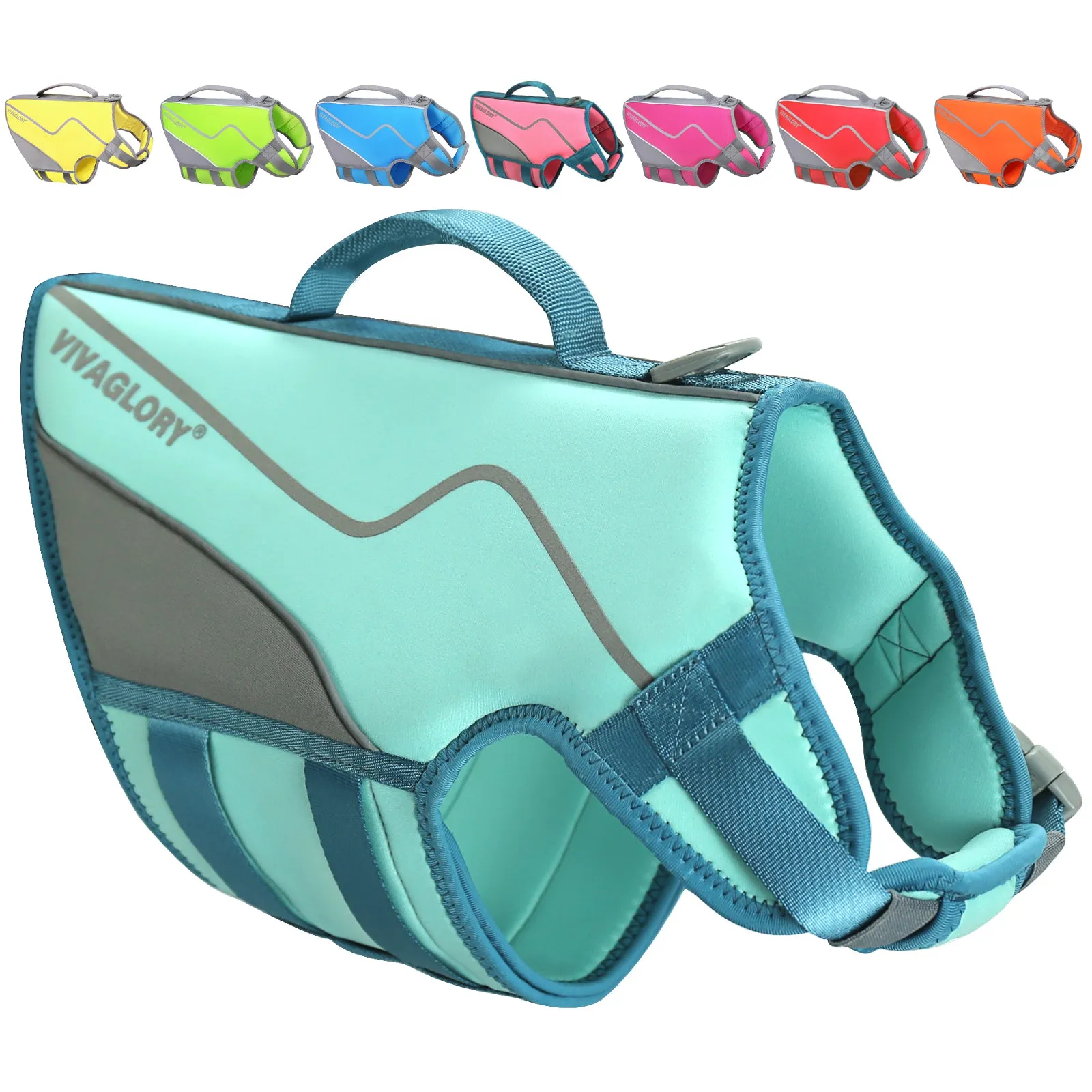 Vivaglory New Neoprene Sports Style Dog Life Jackets, Snug & Safer Dog Life Vest with Superior Buoyancy & Rescue Handle