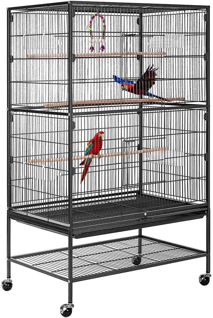 VIVOHOME 53 Inch Wrought Iron Large Bird Cage with Rolling Stand for Parrots Conures Lovebird Cockatiel Parakeets Black