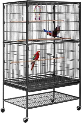 VIVOHOME 53 Inch Wrought Iron Large Bird Cage with Rolling Stand for Parrots Conures Lovebird Cockatiel Parakeets Black