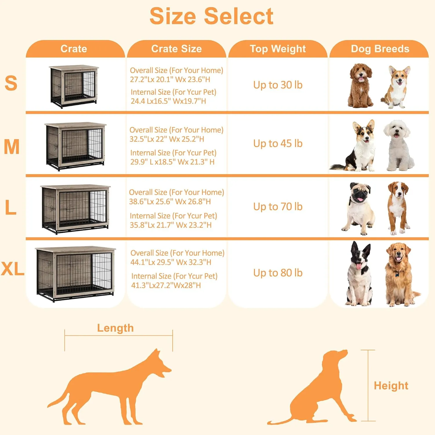 Vongrasig Dog Crate Furniture, Side End Table, Modern Wooden Kennel for Dogs Indoor, Heavy-Duty Dog Cage with Multi-Purpose Removable Tray, Double-Door Dog House, Grey