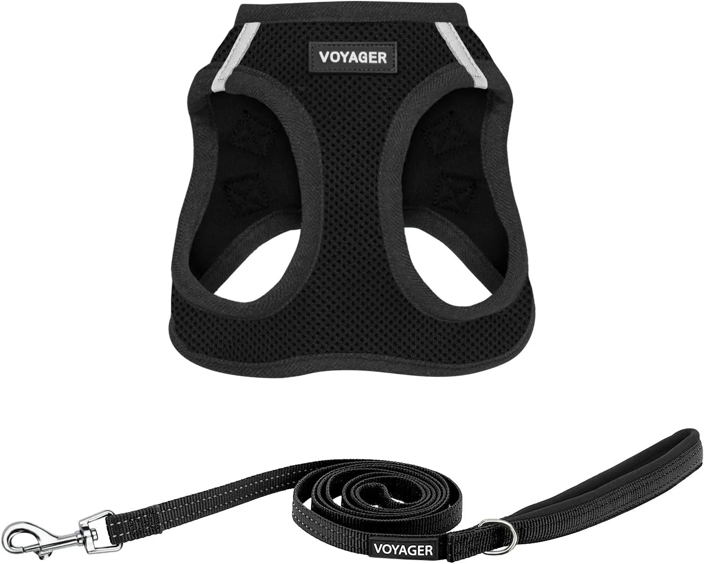 Voyager Step-in Air All Weather Mesh Harness and Reflective Dog 5 ft Leash Combo with Neoprene Handle, for Small, Medium and Large Breed Puppies by Best Pet Supplies - Set (Black), S