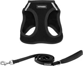Voyager Step-in Air All Weather Mesh Harness and Reflective Dog 5 ft Leash Combo with Neoprene Handle, for Small, Medium and Large Breed Puppies by Best Pet Supplies - Set (Black), S