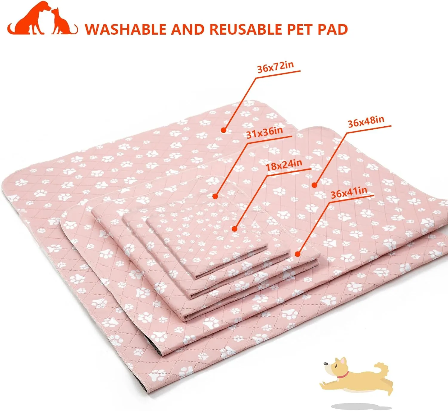 Washable Pee Pad for Dogs of 2Pack Reusable Puppy Non-Slip Pet Training PadsPink,31*36"