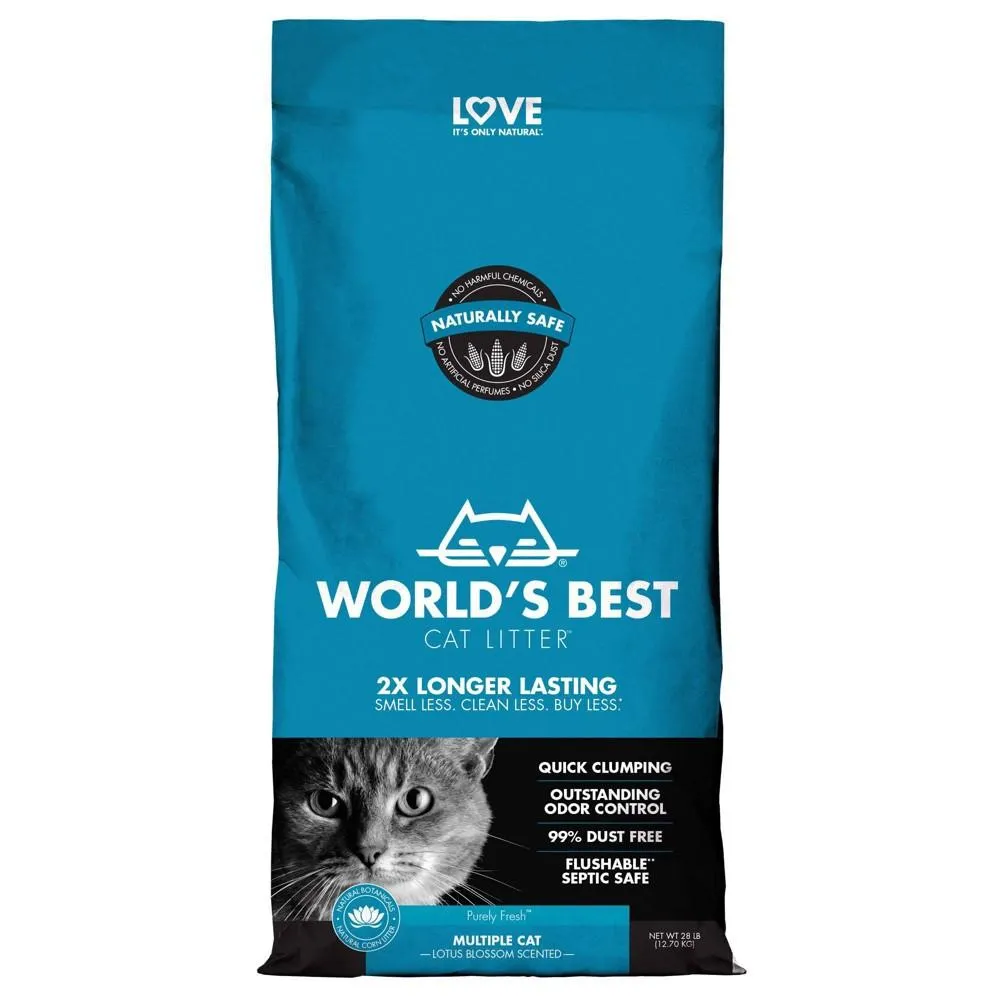 World's Best Cat Litter Blue Bag Multiple Cat Clumping Cat Litter - Lotus Blossom - 28 lb Bag
