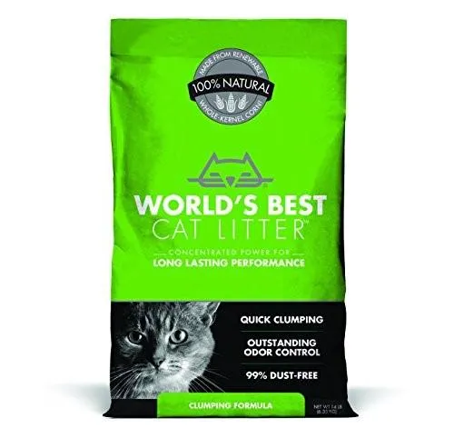 World's Best Cat Litter Green Bag Clumping Litter Cat Litter - 14 lb Bag - Case of 3