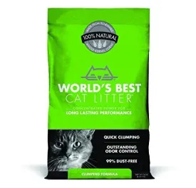 World's Best Cat Litter Green Bag Clumping Litter Cat Litter - 14 lb Bag - Case of 3
