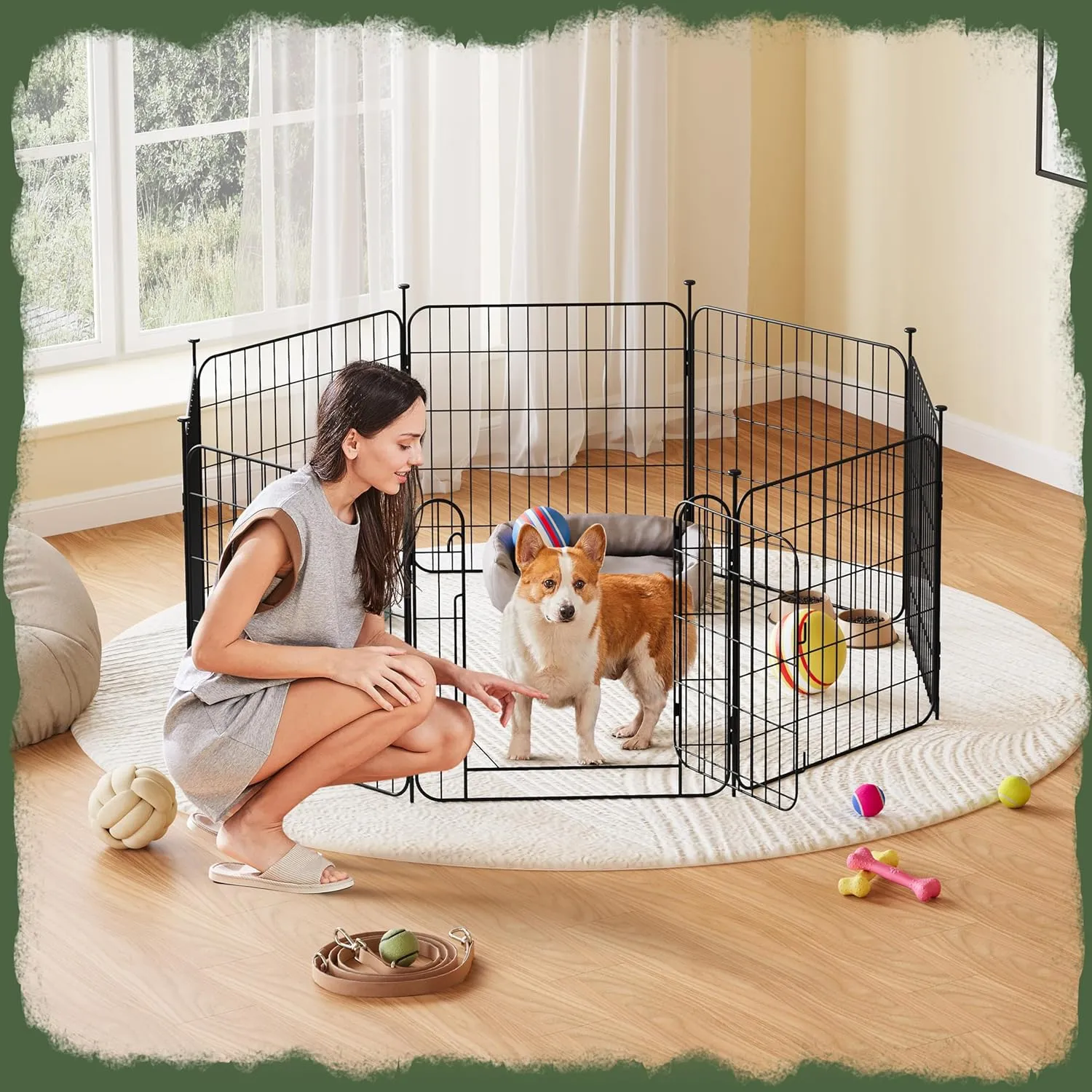 Yaheetech Dog Playpen for Puppy/Small Dogs, Foldable Pet Pen Expandable Fence with Door for Indoor/Outdoor Use, 24 inch 8 Panels