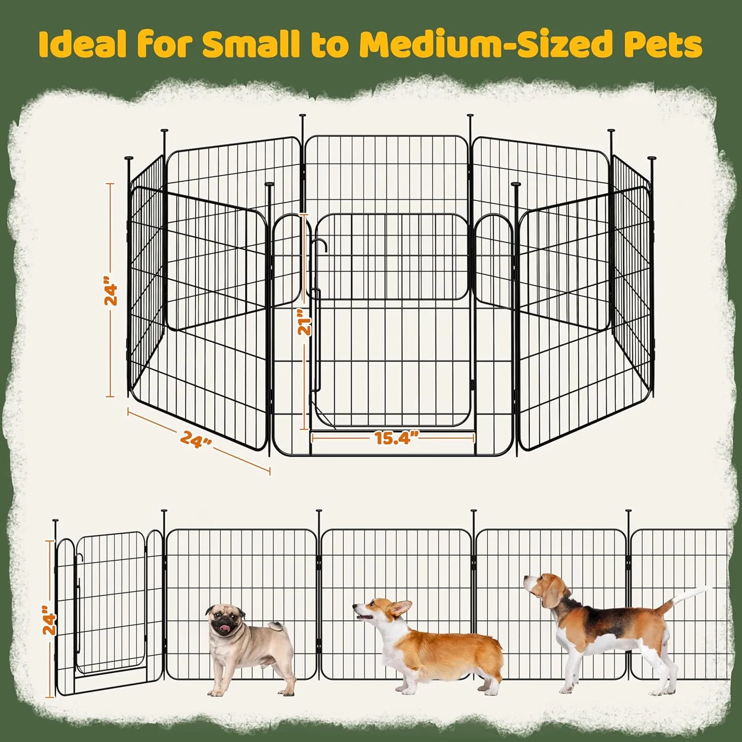 Yaheetech Dog Playpen for Puppy/Small Dogs, Foldable Pet Pen Expandable Fence with Door for Indoor/Outdoor Use, 24 inch 8 Panels